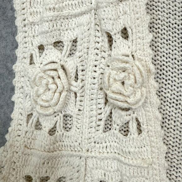 Vintage 90s Crochet Sweater Vest Sz L Cardigan Cottagecore Grannycore Rosette - Picture 8 of 16